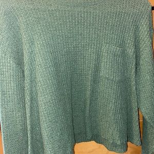 women’s cropped green waffle knit sweater